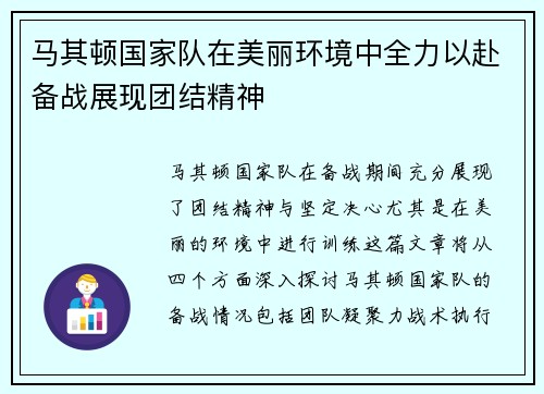 马其顿国家队在美丽环境中全力以赴备战展现团结精神