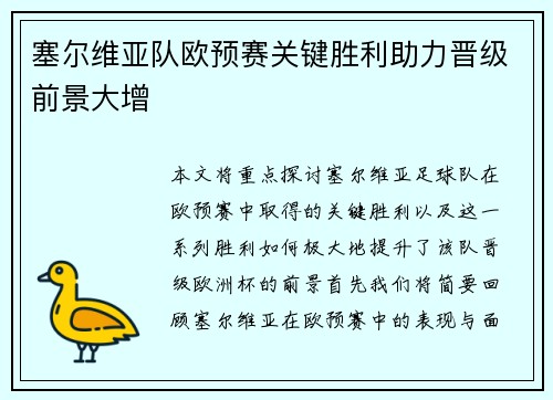 塞尔维亚队欧预赛关键胜利助力晋级前景大增