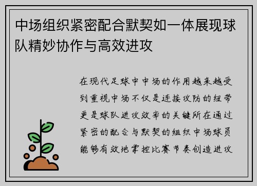 中场组织紧密配合默契如一体展现球队精妙协作与高效进攻