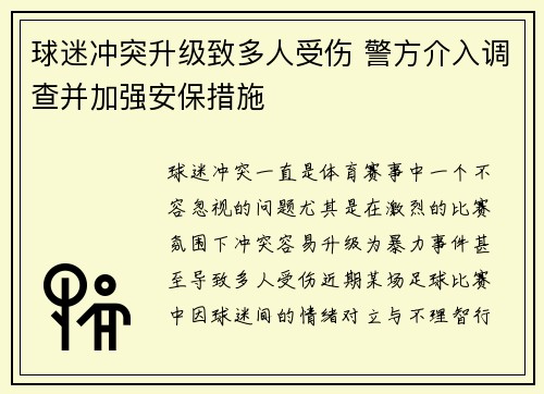 球迷冲突升级致多人受伤 警方介入调查并加强安保措施