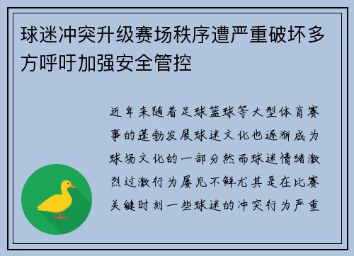 球迷冲突升级赛场秩序遭严重破坏多方呼吁加强安全管控